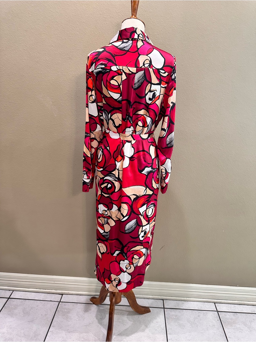 Chicos Shirt Dress Bold Pink Floral Shirt Dress with Tie Waist Small - Picture 12 of 16